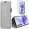 Protective Case - BOOLING - for Samsung Galaxy A55 5G - Silver - Mirror Effect - 2 Tempered Glasses Included