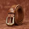 Rough And Domineering Thickened Extra Thick Leather First Layer Cowhide Belt Men'S Copper Buckle Rough Edge Fur Bottom Retro Washed Belt