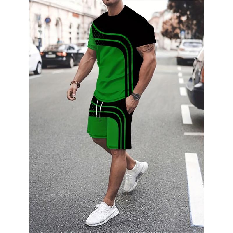 Summer Men's Fashion Street T-shirt and Shorts 3D Set Short Sleeve Men's Print Top Sports