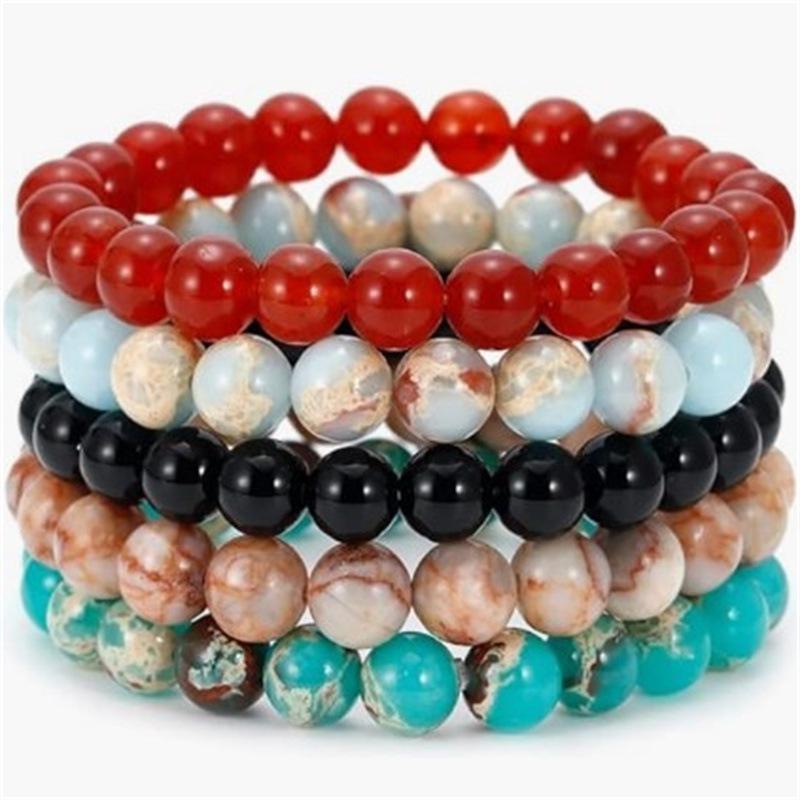5 шт. браслет из бусин из натурального камня, браслет из агатовых бусин, подходит для повседневного ношения для мужчин и женщин