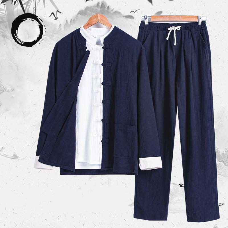 Китайский традиционный тан кунг-фу форма ретро повседневный хлопок лен комплект одежды для мужчин