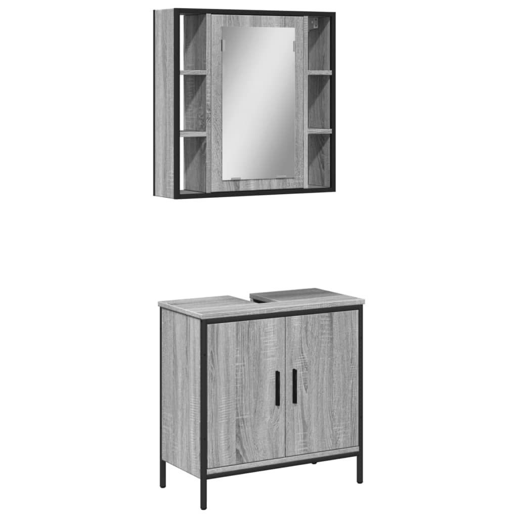 2 Piece Bathroom Furniture Set Grey Sonoma Wood Based Panel
