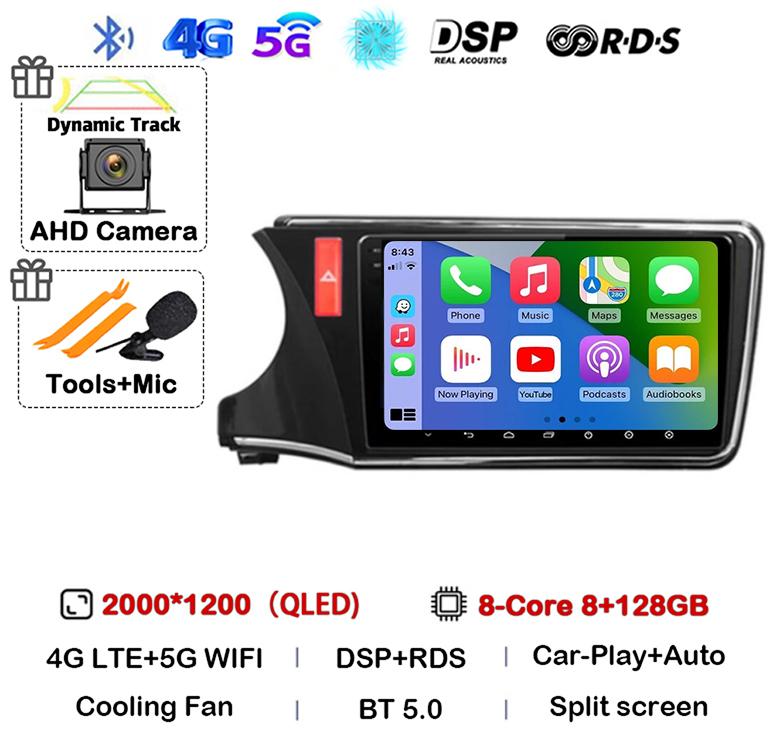 Android 14 Carplay Auto Car Radio For Honda CITY 2014 2015 2016 2017 2018 2019 Multimedia Stereo Player GPS 4G+WIFI 360 Camera