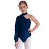 Girls One Shoulder Dance Leotard Stage Performance Costume Mock Neck Long Sleeve Ruched Mesh Overlay Bodysuit for Kids Gymnastics