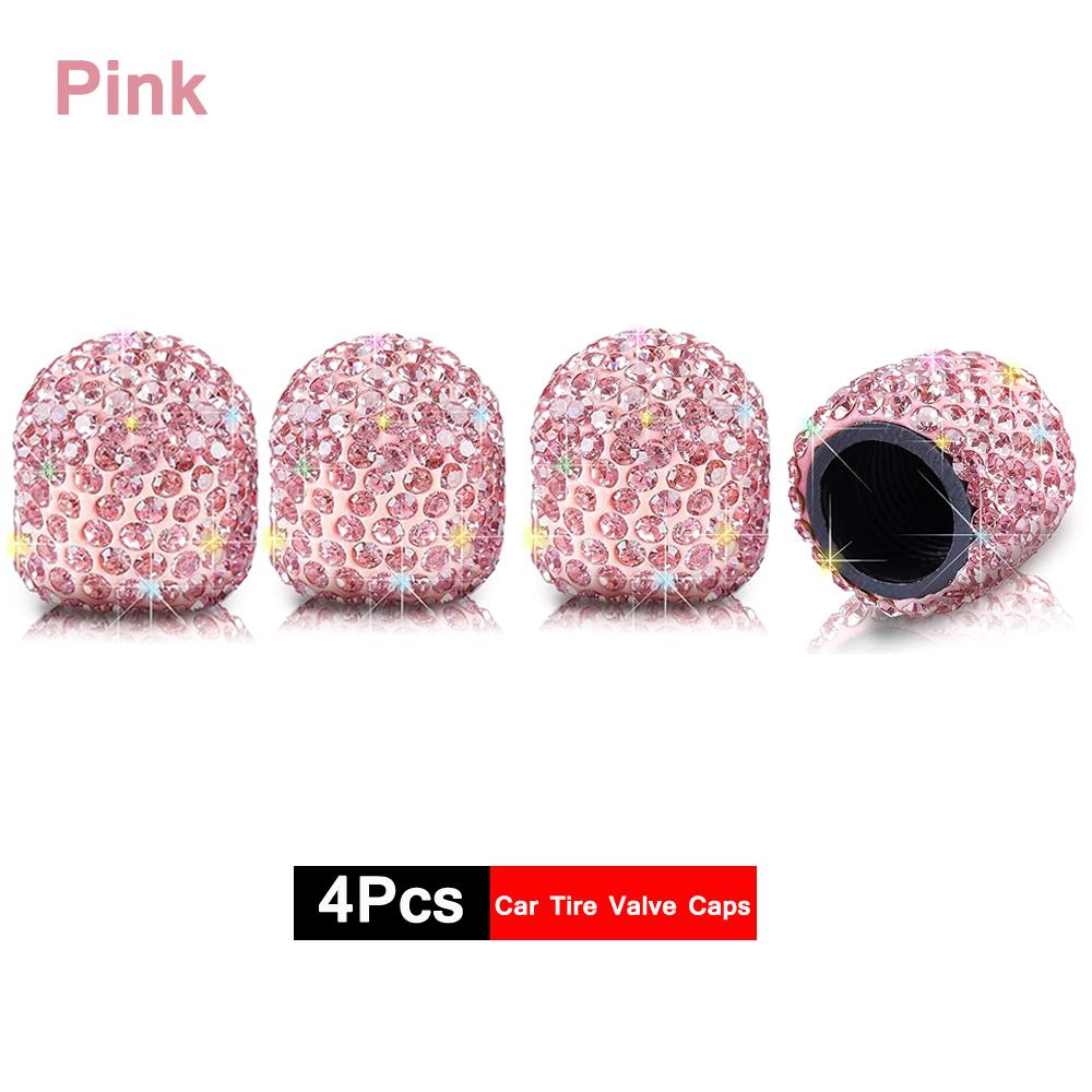 DSYCAR 4Pcs Crystal Rhinestone Universal Car Tire Valve Caps Attractive Dustproof Bling Car Accessories Valve Stems 1