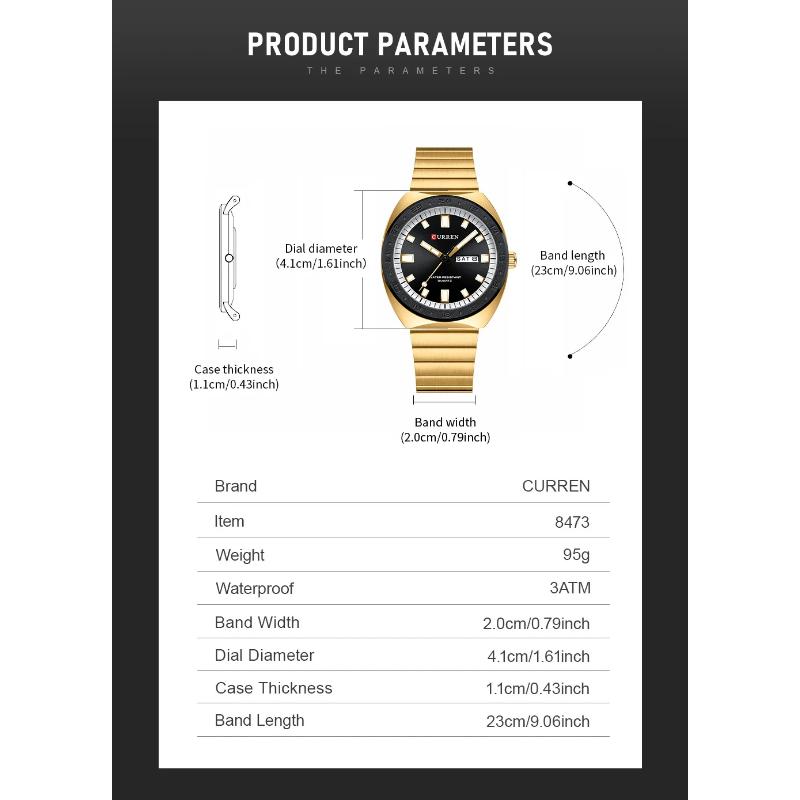 CURREN Роскошные мужские часы, новый дизайн, нержавеющая сталь, светящийся дисплей недели, календарь, водонепроницаемые часы для мужчин