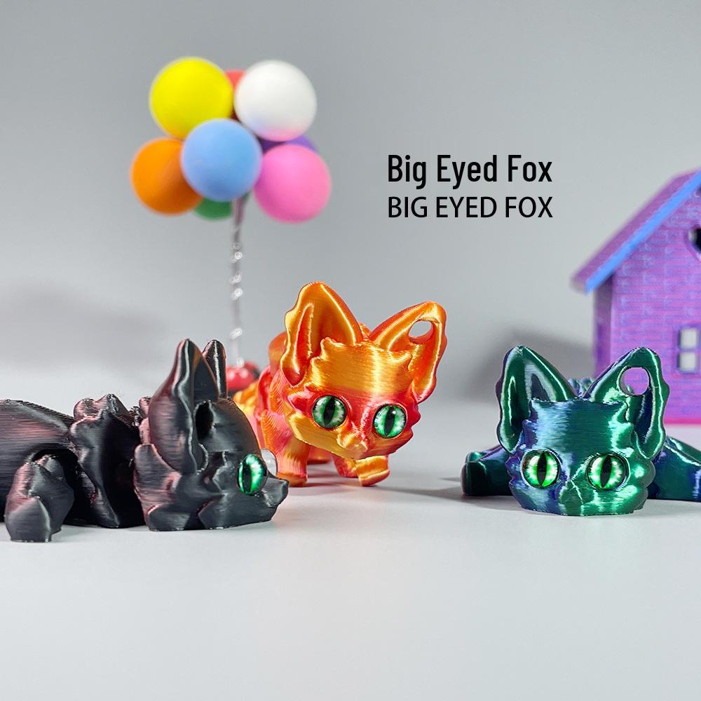 3D-печатный брелок-лиса с подвижным хвостом и украшением-фигуркой кошки
