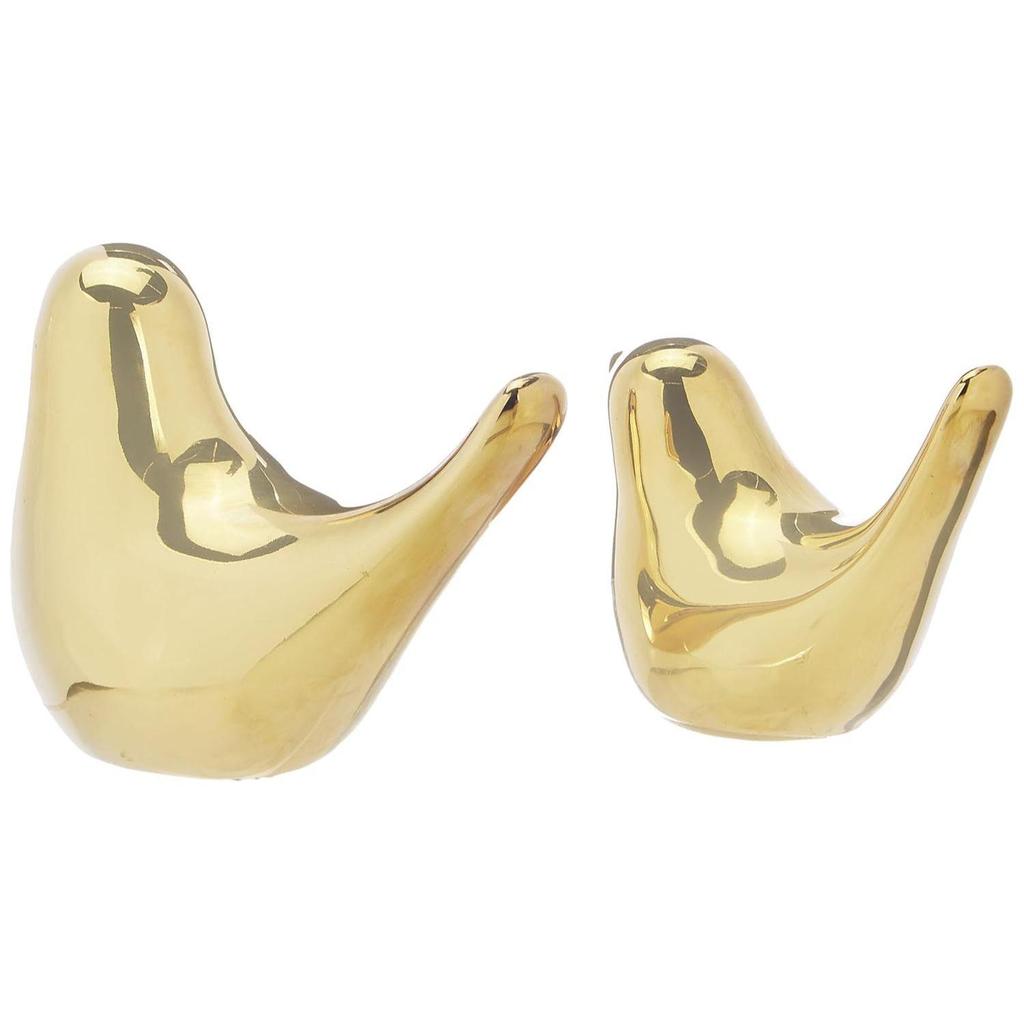 Ceramic Golden Blessing Birds Figurine for Home Decor | Living Room, Bedroom, Office Desk, Cabinets (Pack of 2, Golden)