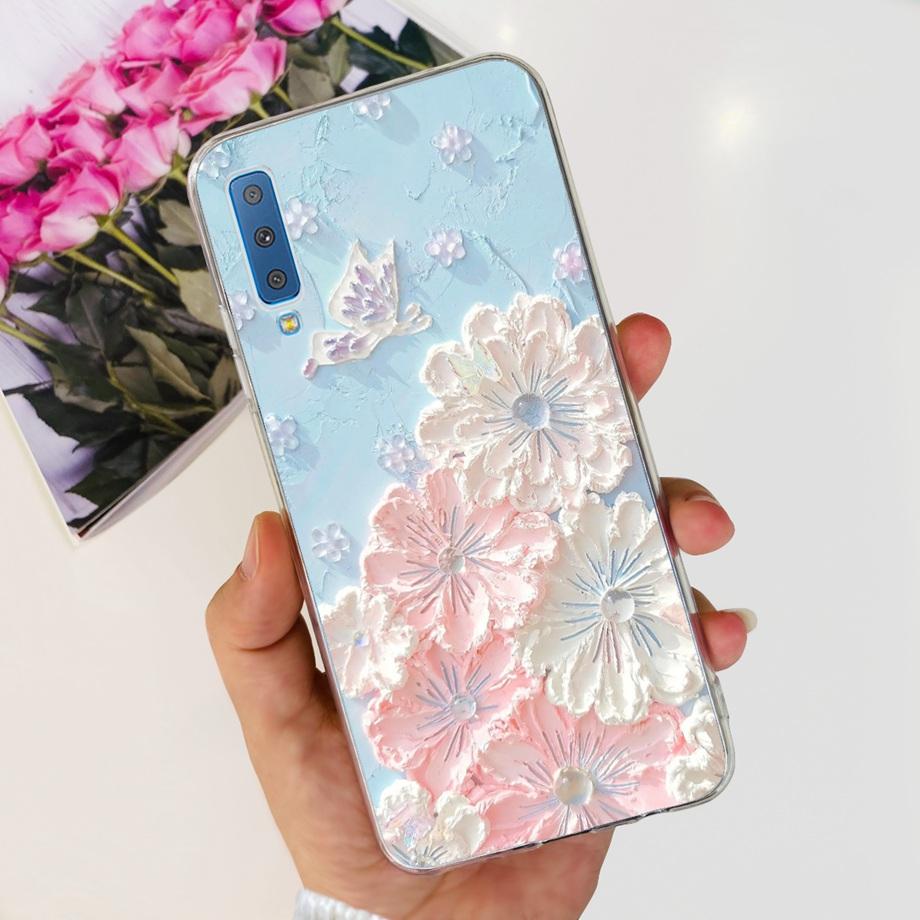 Luxuly Clear Silicone Back Cover For Samsung Galaxy A7 2018 Case 6.1" SM-A750F Bumper Fundas Soft TPU Women Fashion Rose Flower