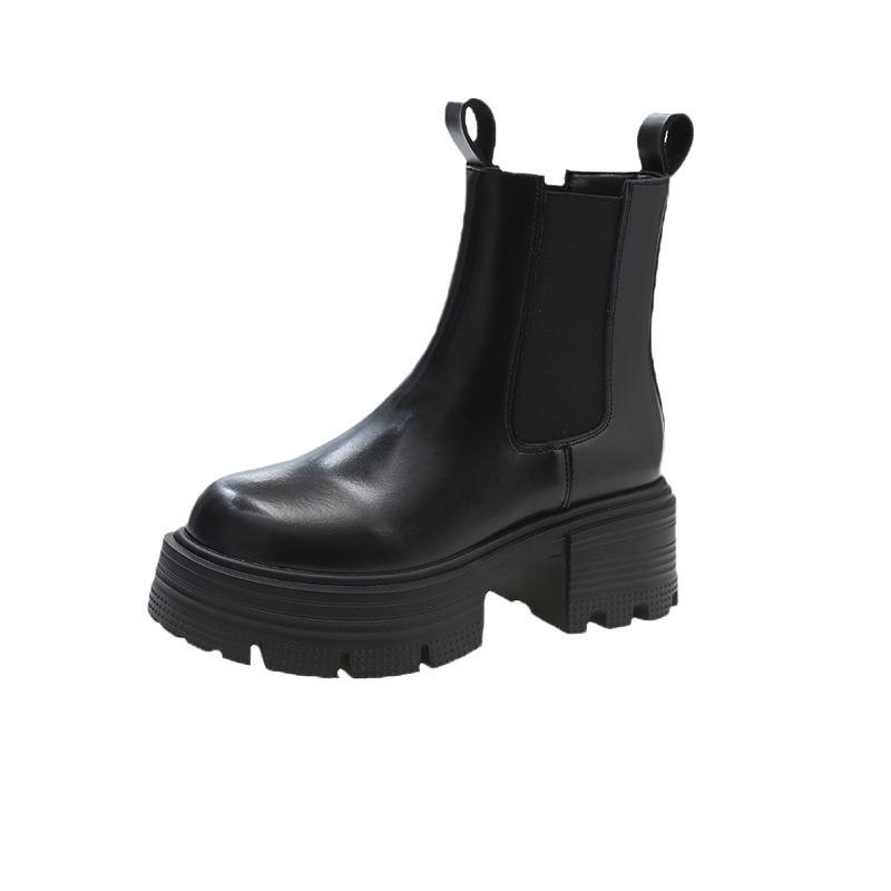 Женские сапоги на толстой подошве в английском стиле 2024 года, осень/зима, новые сапоги-дымоходы на толстом каблуке, ботинки челси, короткие сапоги