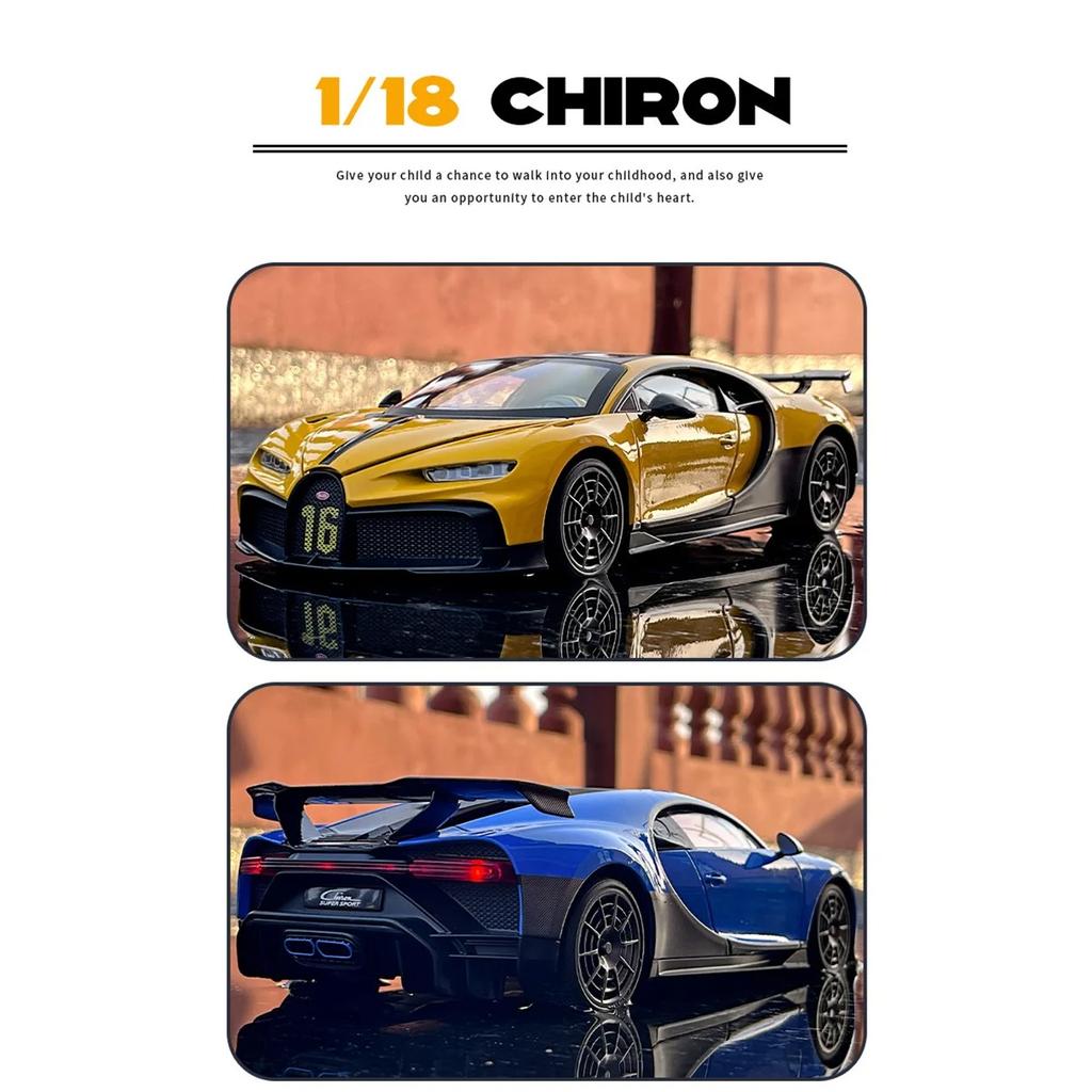1/18 Bugatti Chiron PUR SPORT Alloy Sports Model Diecasts Metal Racing Super Car Model Simulation Sound and Light Kids Toys Gift