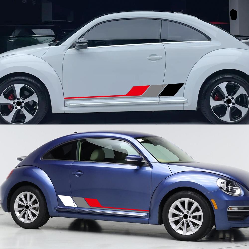 Для VW Beetle Комплект боковых наклеек на двери автомобиля Виниловая пленка для обтяжки Автомобильные наклейки ПВХ Водонепроницаемые Креативные наклейки на автомобили Внешние аксессуары для автомобиля