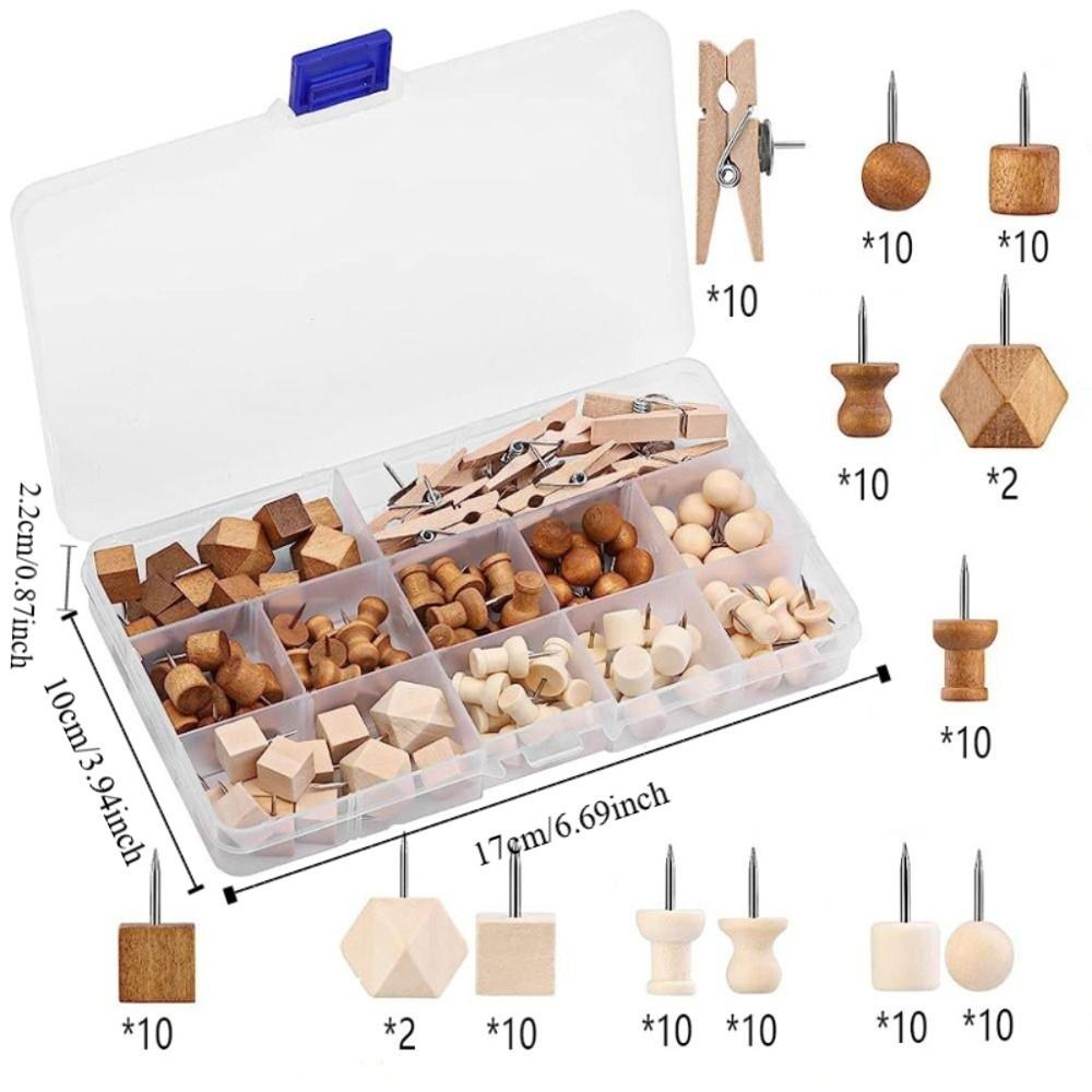 114Pcs Decorative Drawing Thumb Tacks Various Style Cork Board Thumbtack Wood Push Pins Classroom