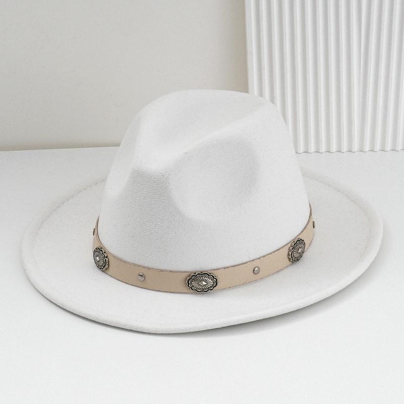 Unisex Felt Denim Wide Brim Hat With Leather Flower Print Belt Festive Occasions