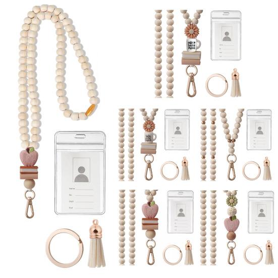 Деревянный шнурок Yousheng для удостоверения личности, ремешок для учителя с держателем удостоверения личности, брелок в стиле бохо, шнурок с бусинами, подвеска из натурального дерева