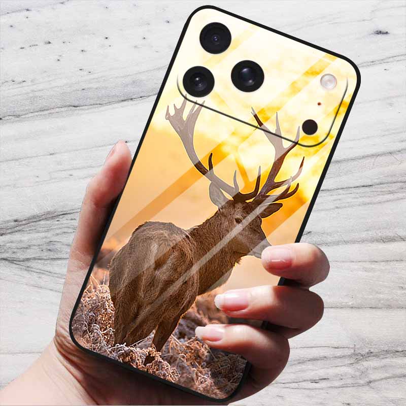 Милый Чехол Для iPhone 17 Pro Plus Capa 17 Pro Max Бампер Роскошный Закаленное Стекло Жесткая Задняя Крышка iPhone17 Air Funda Животные Узоры