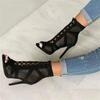 Black Net Fabric Cross Strap Sexy High Heel Sandals Woman Shoes New Fashion Show Pumps Lace-up Peep Toe Sandals Casual Mesh