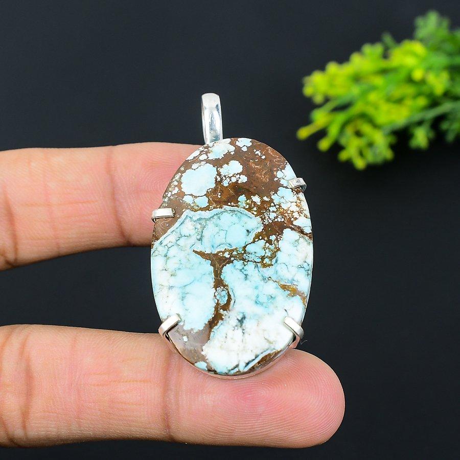 Подвеска из стерлингового серебра 925 пробы с натуральным тибетским бирюзовым камнем 2,21 дюйма a7s47