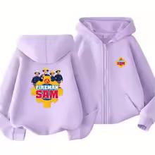 Firefighter Sam Animation Children Zip Black Pink Girl Hoodie Boy Tops Casual Sweatshirt Kids Autumn Trendy Outerwear Outdoors