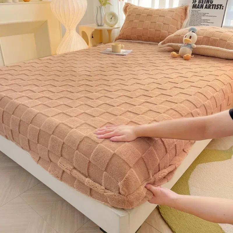 Утолщенная плюшевая простыня, зимний теплый чехол для матраса, пушистая плюшевая простыня, покрывало, клетчатый узор, бархатные простыни
