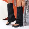 Fashion Denim Women's Knee-High Cool Boots Summer Peep Toe Flip Flops Side Zipper Thick Soled Black Pants Sandals Ladies Shoes