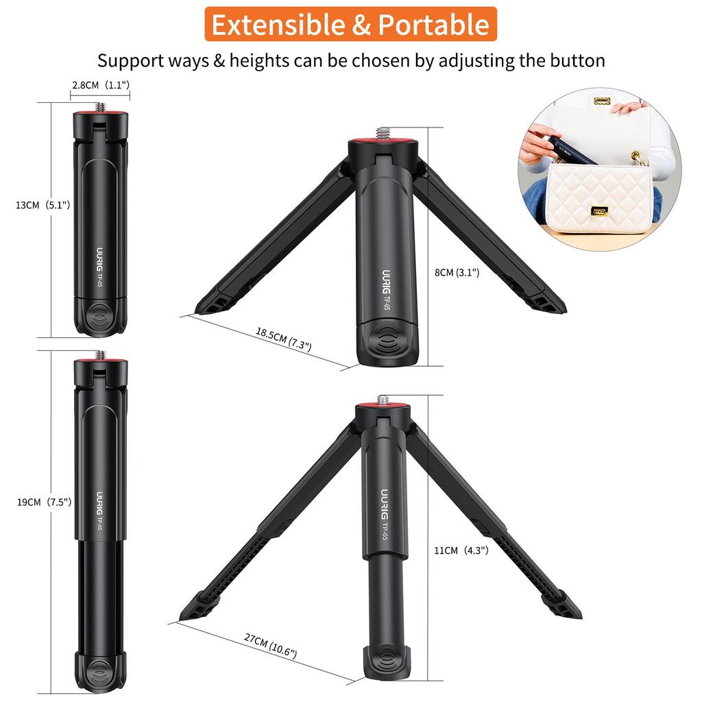 UURIG Extendable Table Tripod Adjustable Height with 1/4 Screw