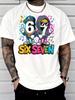 Cool Six Seven Hip Hop Cartoon Character Front Graphic Print Unisexs Crew Neck Short Sleeve Tee Casual Daily Soft Basic Wear Top