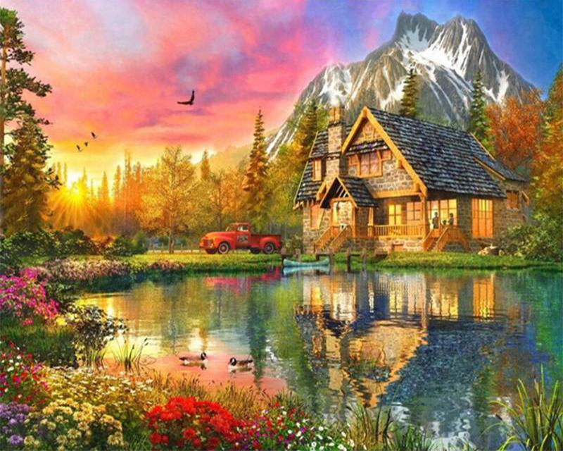 5D алмазная живопись дом картина горный хрусталь Алмазная вышивка пейзаж полный квадратный круглый ремесленный декор для дома