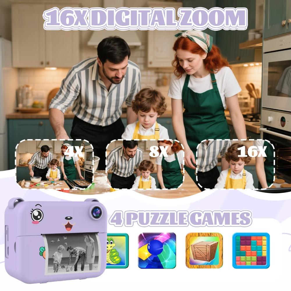Детская цифровая камера Фотоаппарат Мгновенная печать 1080P HD Двойная камера Видеорегистратор для детей Игрушки для девочек и мальчиков Лучший подарок на день рождения