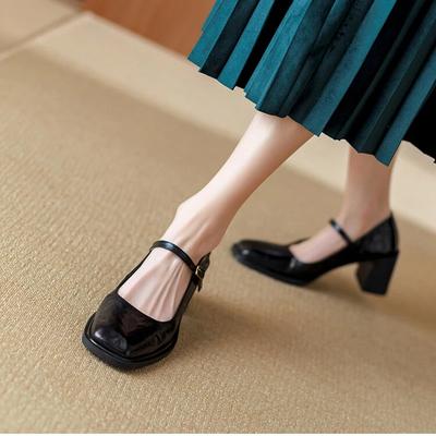 Винтажные квадратные носки женские туфли Мэри Джейн модные туфли с мелкой пряжкой весна-осень платье туфли-лодочки