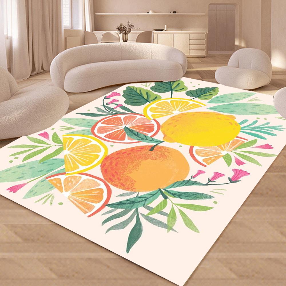Watercolor Citrus Fruit Slice Area Rug Colorful Lemon Orange Lime Grapefruit Print Floor Mat Cute Fruit Carpet for Home Decor