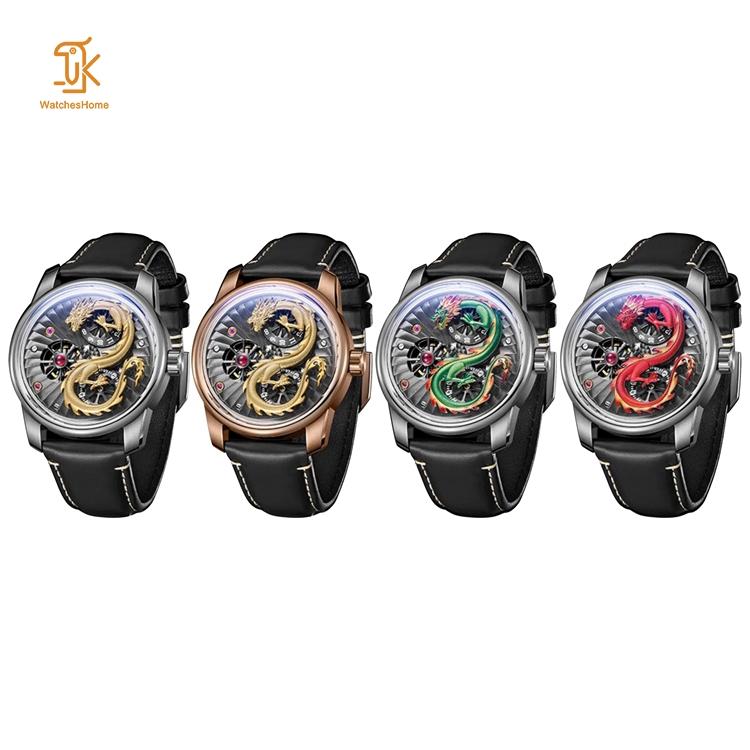 Rose Gold Stainless Steel case Mechanical 3D Red Dragon Watch for Men Automatic Wristwatches logo Brand Customized Supplier