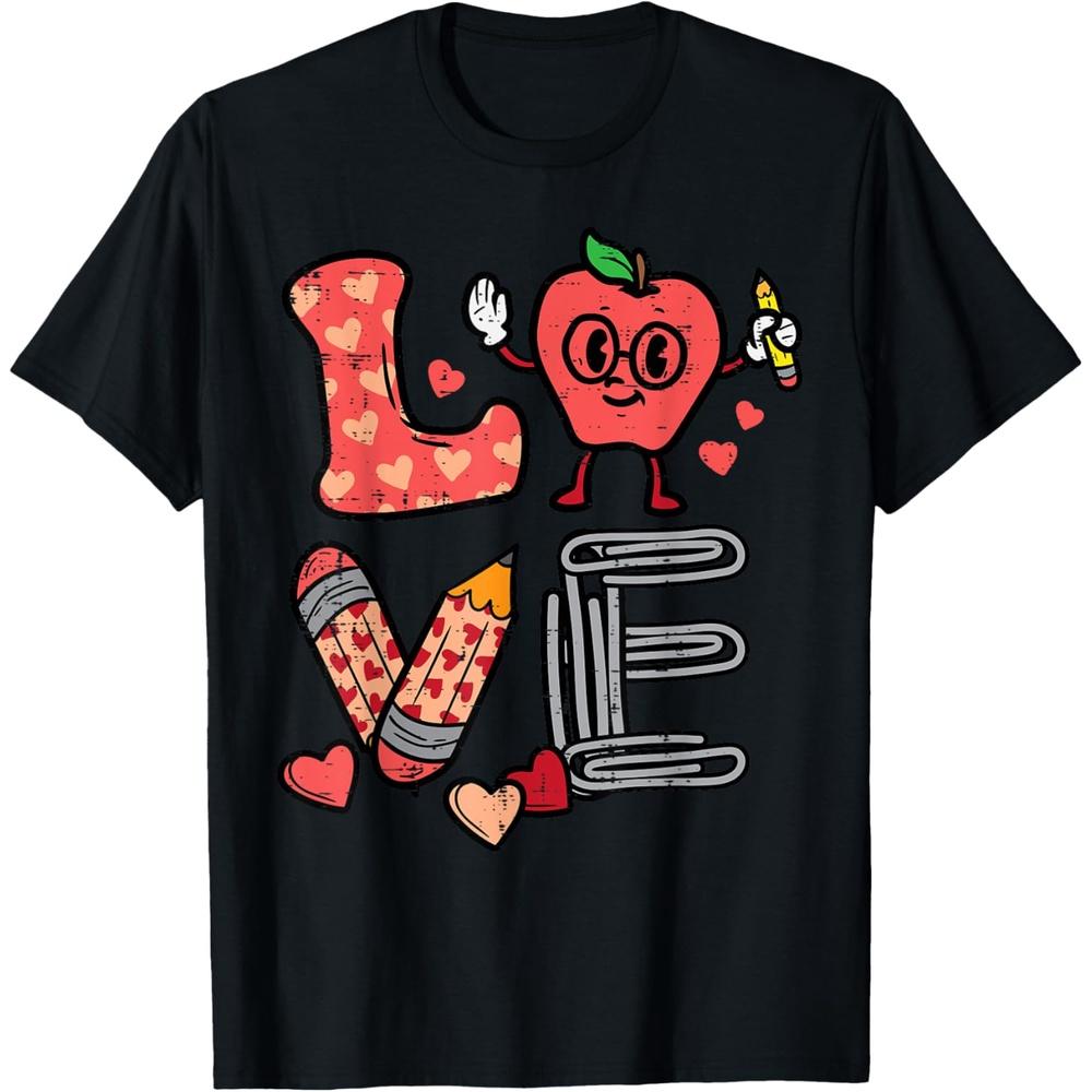 Love Valentines Day Apple Retro School Pre-K Teacher Men T-Shirt