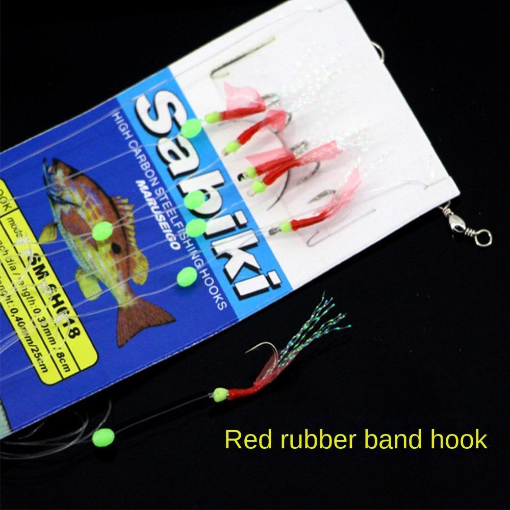 6pcs Artificial Sabiki String Hook Rig Luminous Bean Lure Bait Tackle  for Sea/Freshwater Fishing