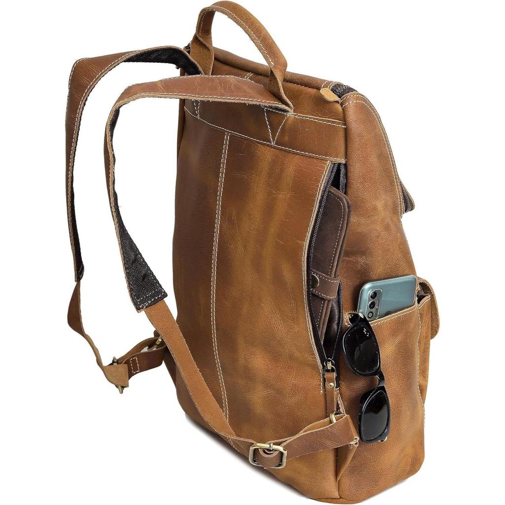 Full Grain Leather Backpack for Men - 17 Inch Laptop Bag - Vintage Travel Rucksack - Casual Daypack for Womens