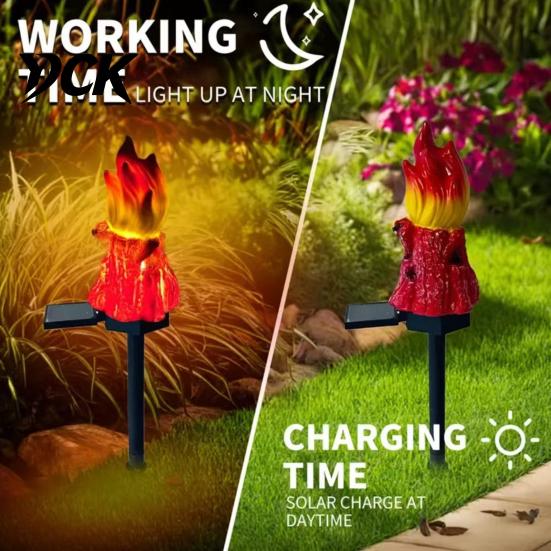 Eco Friendly Solar Powered Lamps Flame Garden Light, Waterproof LED Torch Light with Stake, Rustic Outdoor Decorative Stakes Bonfire for Walkway