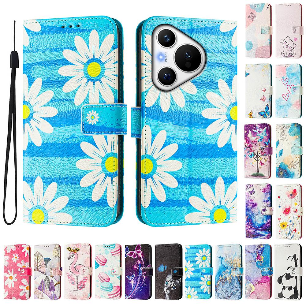 Цветной кошелек-чехол с рисунком для Huawei Pura 70 P60 Art P50 Mate 70 60 Pro Plus Nova 12i 12S Y7A С подставкой Держателем для карт Чехол для телефона