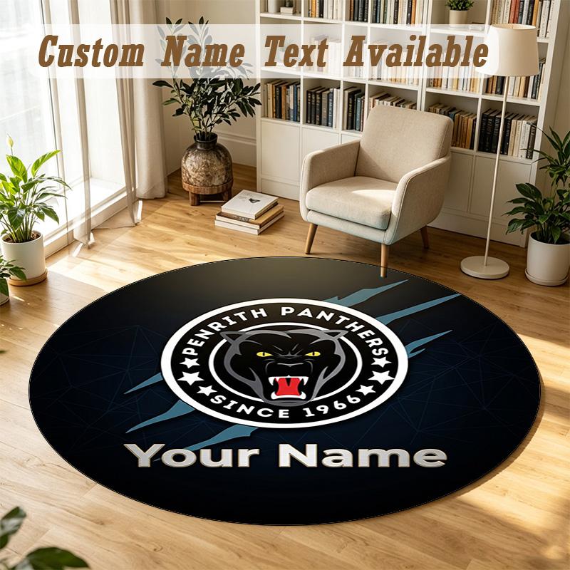 Round Rug Custom NamePenrith Panthers Pattern Non Slip Carpet Home Floor Decor