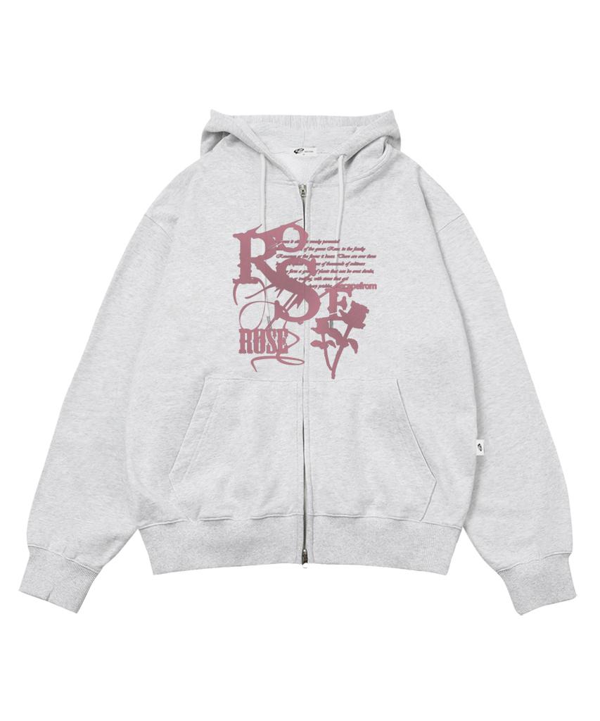 Худи с принтом 'Vintage Rose' и двусторонней молнией, цвет Белый меланж