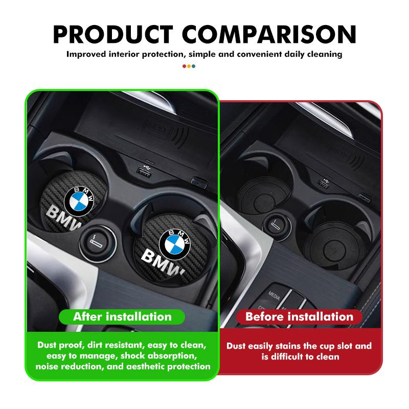 2pcs Car Water Cup Mats Carbon Fiber Coaster Non-Slip Pad For BMW M3 M5 X3 E93 F10 F20 F30 F40 F15 F25 F26 F31 F49 F86