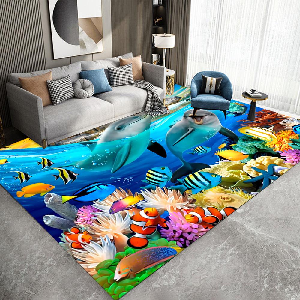 3D Морские животные Подводный мир Красочный ковер Машинная стирка Ковер Идеально подходит для Спальни, Гостиной, Кухонный коврик