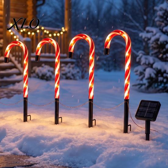 Solar Powered Candy Cane Lights 4Pcs Pathway Lights, Christmas Outdoor Stake Waterproof Weatherproof Winter Garden for Yard Lawn Patio Holiday