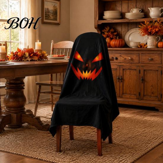 Decorative Seat Covers 1/4Pcs Halloween Ghost Chair Covers, Spooky Face Dining Slipcover, White for Home Kitchen Hotel Restaurant Pattern
