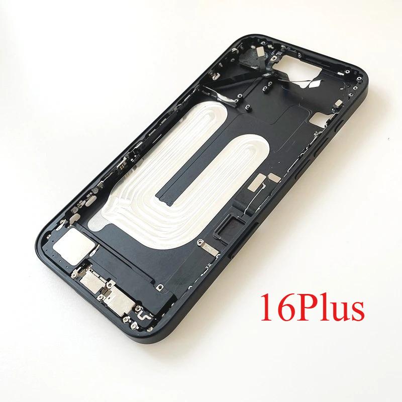 For iPhone 16 Plus Full Housing Middle Frame Bezel With Volume Power Flex Cable Side Button Chassis Repair Parts