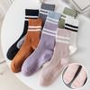 Women's Striped Cotton Floor Socks Sports Non-slip Dotted Mid-length Terry Socks Non-slip Wear-resistant Foot Protection Mid-tube Socks