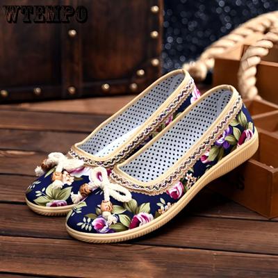 Нескользящая тканевая обувь с мягкой подошвой, рабочая обувь на плоской подошве с вентиляцией и принтом в стиле ретро, ​​простой повседневный стиль, весна-лето