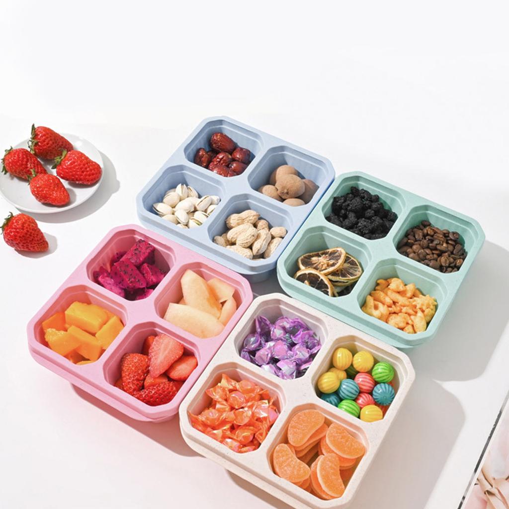 Bento Snack Box, 4 Compartment Food Storage Container Straw Meal Prep Lunch Box Plastic Food Storage Containers, Microwave And Dishwasher Safe