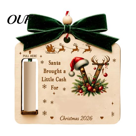 Holiday Money Gift Box for Students Personalized Letter Christmas Holder Cash, Wooden Alphabet Hanging Cash Creative Birthday Party Ornament