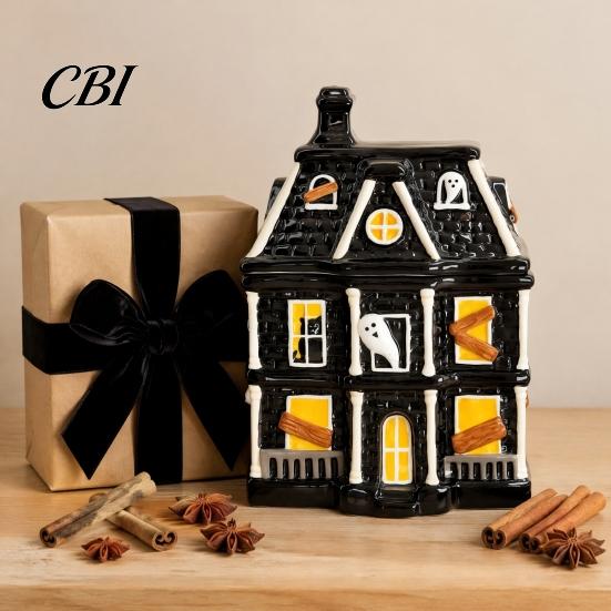Festive Party Supplies Haunted House Candy Jar with Lid, Synthetic Resin Halloween Storage Container, 3D Relief Craftsmanship Box for Cookies Jewelry