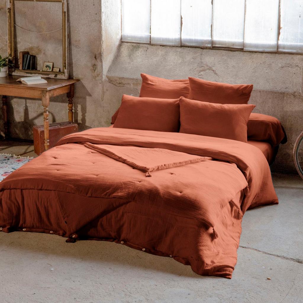 Duvet Cover 240x260 Cotton Gauze Terracotta